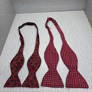 Lot 2 Self Tie Silk Bow Ties Paisley Geometric Burgundy Formal Menswear‎